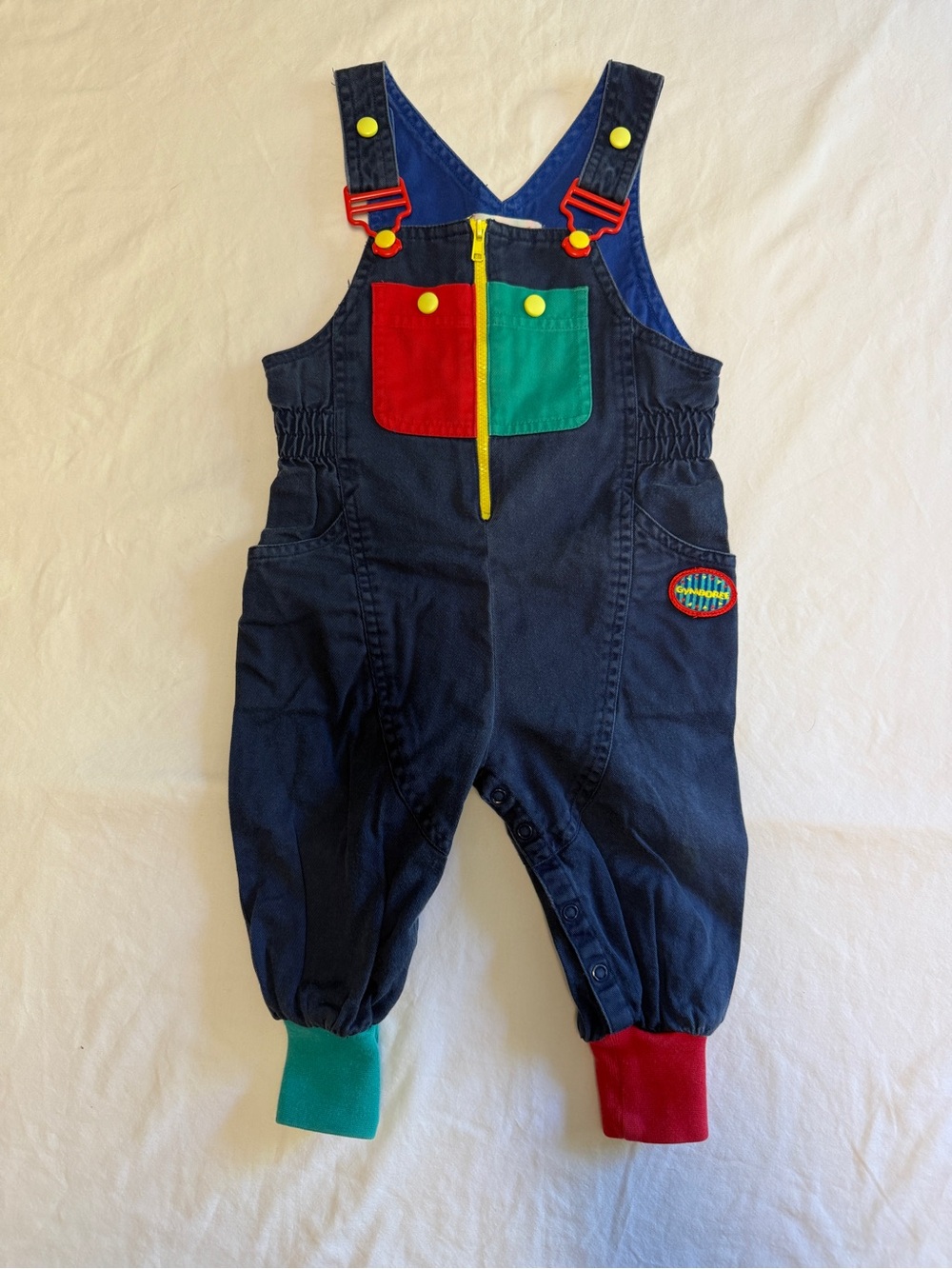 Vintage 90s Gymboree Colorblock Primary Color Cotton Canvas Overalls XS